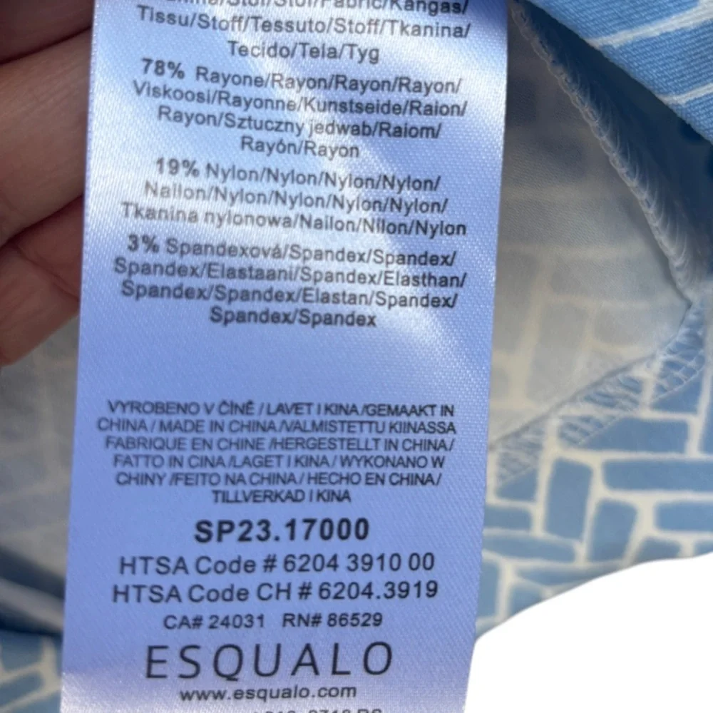 Esqualo Women’s 14 Stretch Block Print Light Blue & White Lightweight Blazer NWT